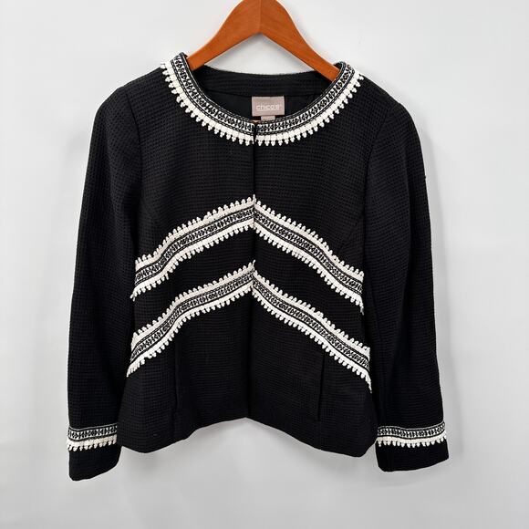 CHICO'S Black Embroidered Trim Blazer // M - Picture 1 of 8